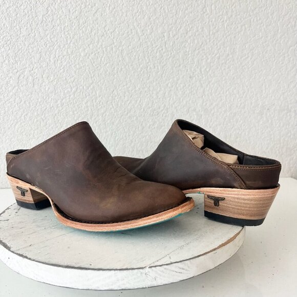 Lane Plain Jane Mule Womens 9 Brown Leather Cowboy Boots Short Western Cowgirl - Picture 1 of 13